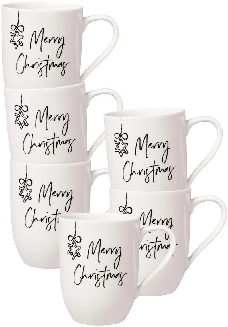 Becher mit Henkel 'Merry Christmas' Statement 290 ml Set van 6 by Villeroy & Boch in Wit-gekleurd – product photo
