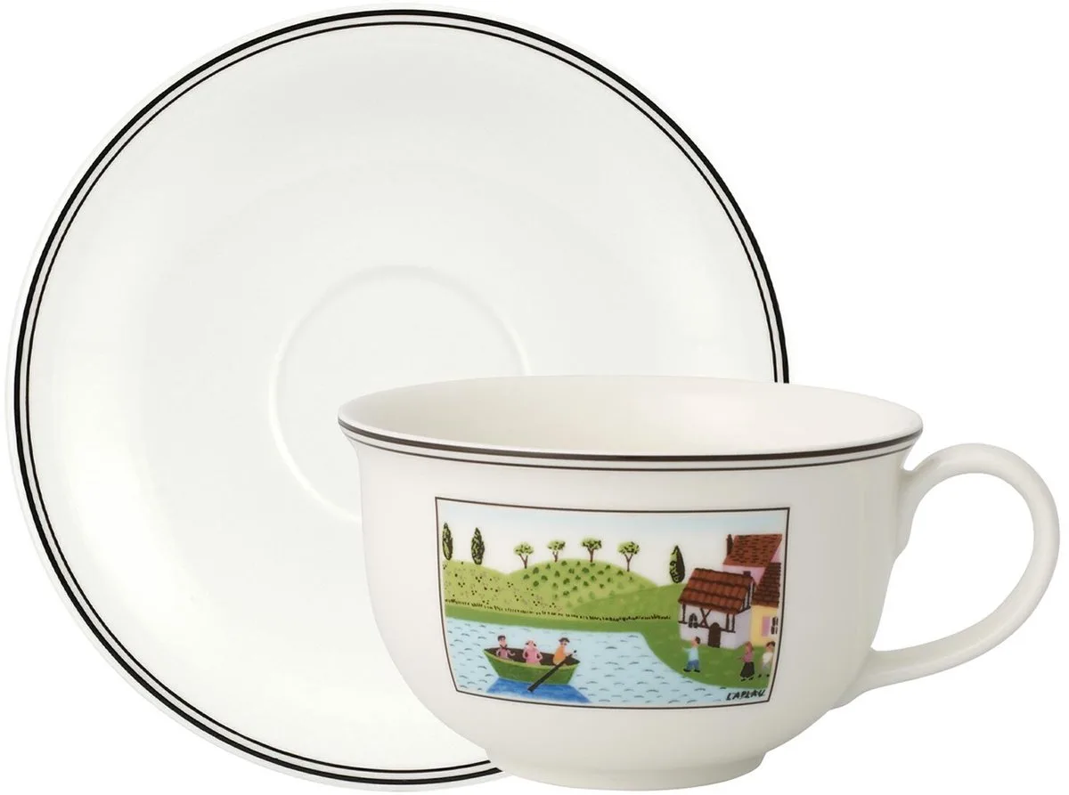 Café au lait Obertasse mit Untertasse Charm & Breakfast Design Naif 500 ml fra Villeroy & Boch i Weiß-bunt – produktbillede