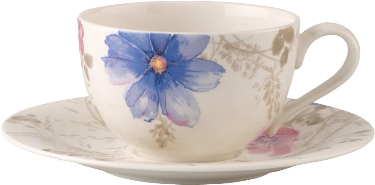 Frühstückstasse mit Untertasse Mariefleur Gris Basic 290 ml de Villeroy & Boch en Multicolore – photo produit