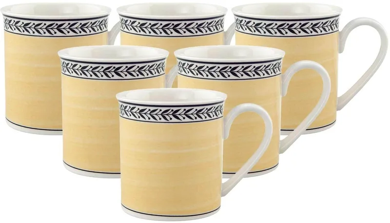 Kaffeebecher Audun Fleur 300 ml Set van 6 von Villeroy & Boch in Wit-grijs-geel – Produktfoto