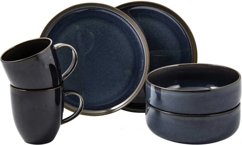 Serviesset Crafted - Denim - 6-delig / 2 personen - 2 ontbijtborden, 2 kommen & 2 mokken by Villeroy & Boch in Blue – product photo