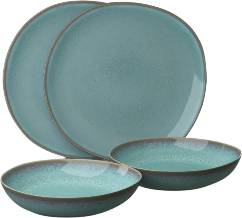 Serviesset Lave - Glace - 4-delig / 2 personen - 2 dinerborden en 2 diepe borden by Villeroy & Boch in Green – product photo