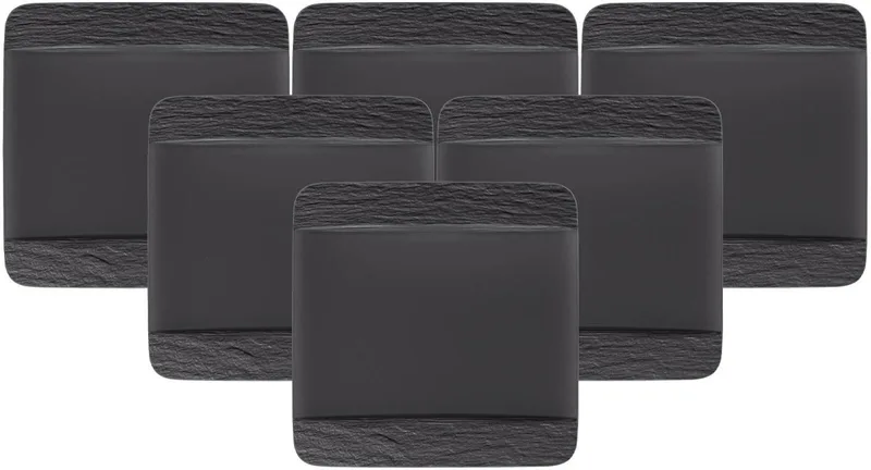 Speiseteller quadratisch Manufacture Rock 28 x 28 cm Set van 6 von Villeroy & Boch in Zwart-gekleurd – Produktfoto