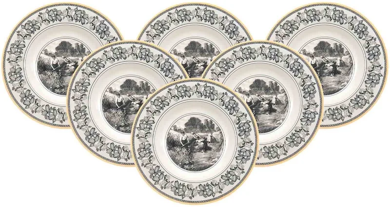 Suppenteller Audun Ferme ø 24,2 cm Set van 6 von Villeroy & Boch in Wit-grijs-geel – Produktfoto