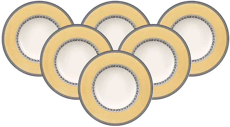 Suppenteller Audun Fleur ø 24,2 cm Set van 6 von Villeroy & Boch in Wit-grijs-geel – Produktfoto