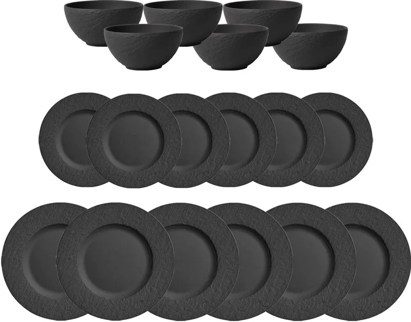 Tafelservice Manufacture Rock 18-tlg. de Villeroy & Boch en Zwart-gekleurd – photo produit