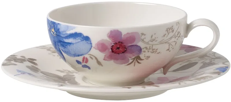 Teetasse mit Untertasse Mariefleur Gris Basic 150 ml von Villeroy & Boch in Gekleurd – Produktfoto