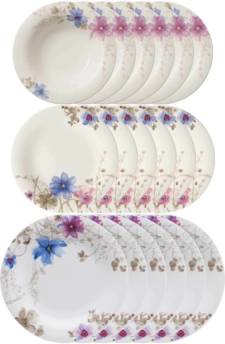 Teller Set Mariefleur Gris Basic 18 tlg. Set van 12 by Villeroy & Boch in Gekleurd – product photo