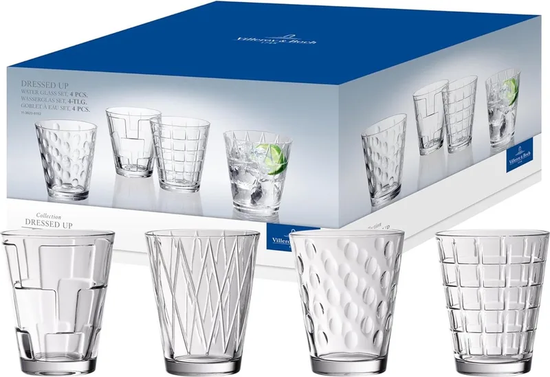 waterglazenset, speciale drinkglazen, glazen water, drinkglazen, sapglazen, 4-delig, 310 ml, kristalglas, vaatwasmachinebestendig by Villeroy & Boch in Transparent – product photo