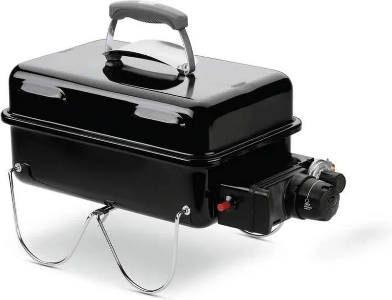 Go-Anywhere Gas Barbecue - 41x26 cm - Roestvrijstalen branders - Gasregelkop - Incl. deksel van Weber in Zwart – productfoto