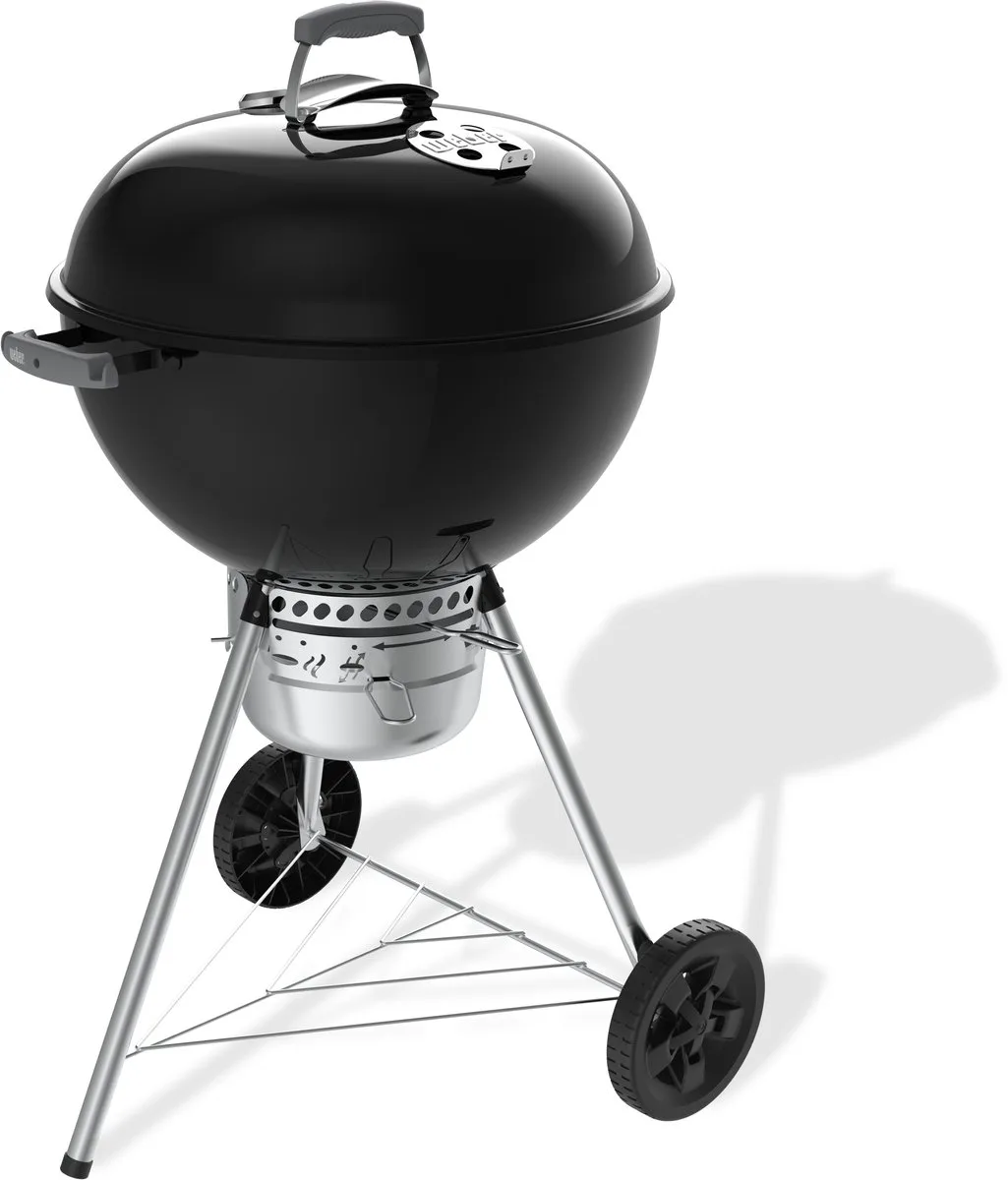Original Kettle Premium - Ø 57 cm grillrooster - Houtskoolbarbecue - Gesloten asopvangbak - One-Touch Reinigingssysteem - 2 Duurzame, weerbestendige wielen - Dekselthermometer - Kras- en roestbestendig - Geschikt voor Gourmet BBQ System van Weber in Zwart – productfoto