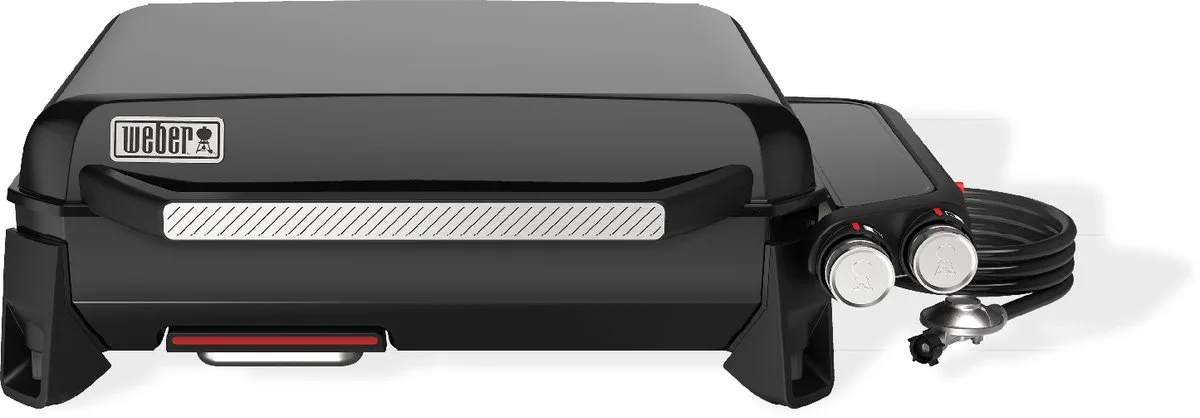 Slate Plancha - 56 cm Bakplaat - Gasbarbecue - 2 Branders - Verstelbare poten - Deksel voor bescherming - Bereikt tot 260 °C - Porselein geëmailleerde bakplaat met anti-aanbaklaag van Weber in Zwart – productfoto