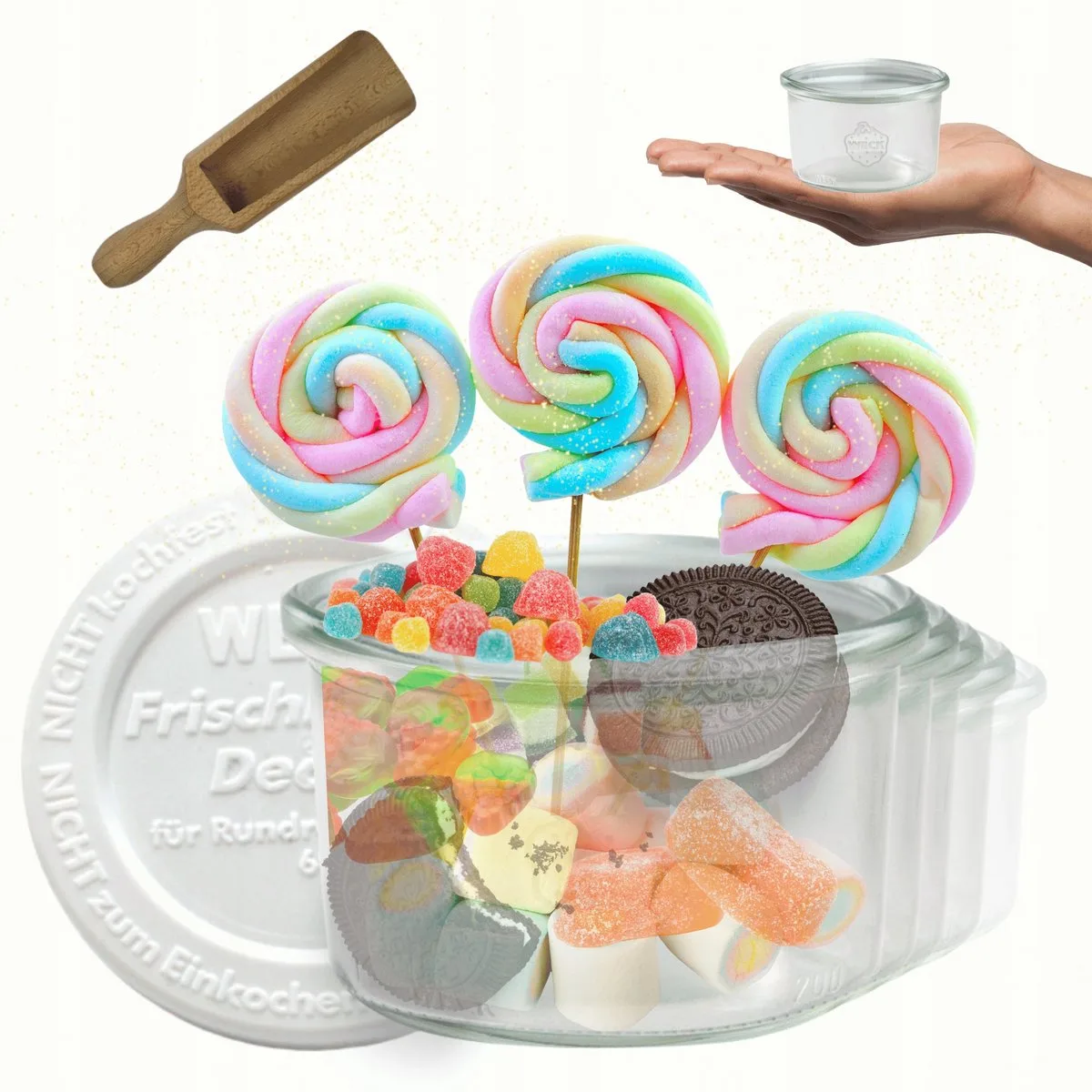 Glazen Potten 200ml met Plastic Deksel en Maatbeker - Set van 6 van Weck in Transparant – productfoto
