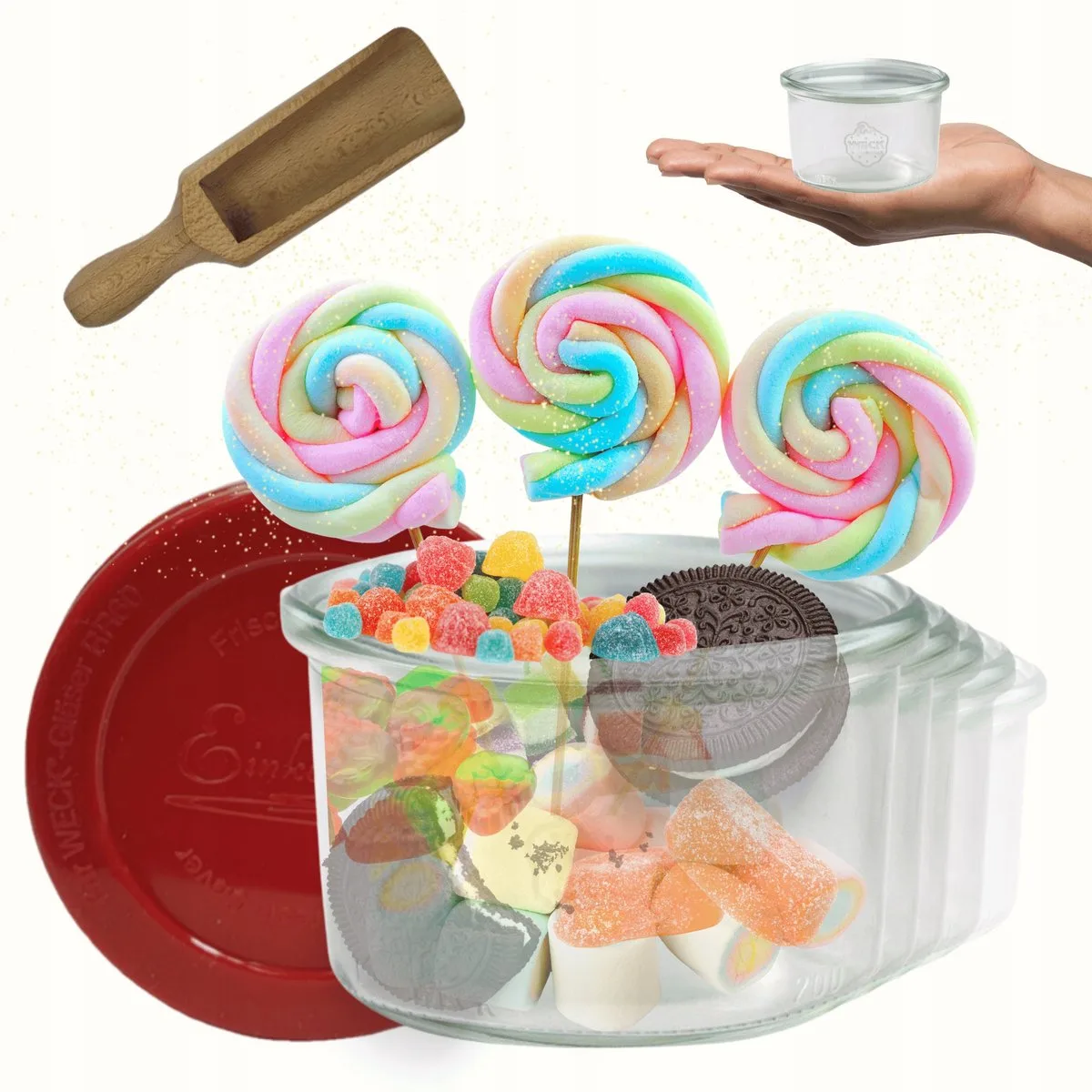 Glazen Potten 200ml met Siliconen Deksel & Maatbeker - Set van 6 de Weck en Transparent – photo produit