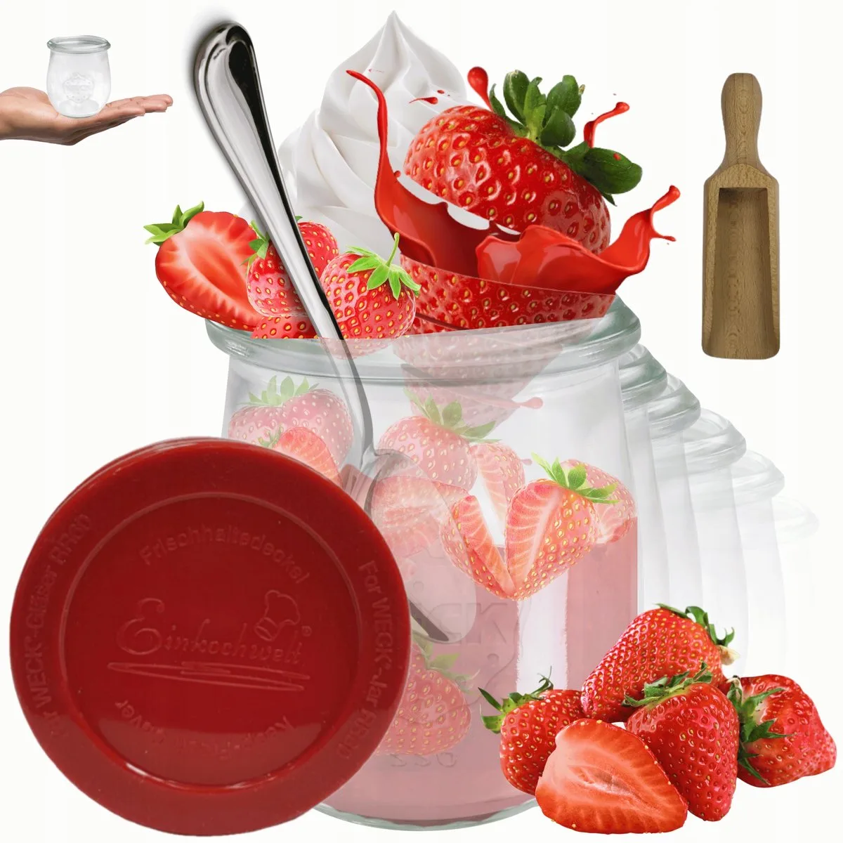 Glazen Potten 220ml met Siliconen Deksel & Maatbeker - Set van 6 van Weck in Transparant – productfoto