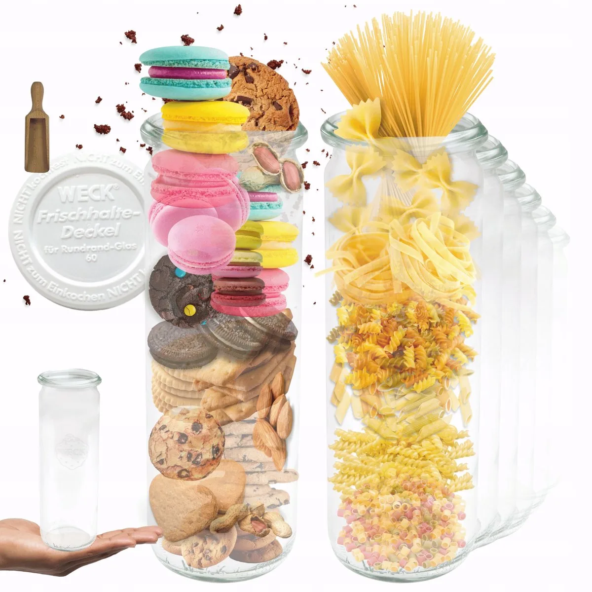 Glazen Potten 600ml met Plastic Deksel & Maatbeker - 6 Stuks by Weck in Transparent – product photo