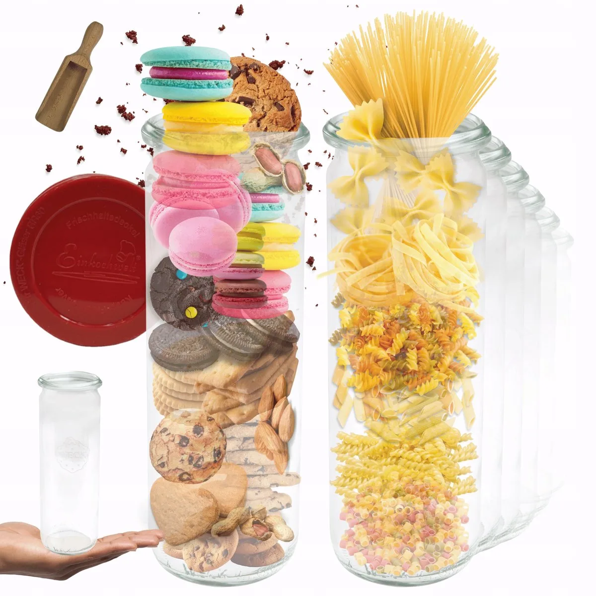 Glazen Potten 600ml met Siliconen Deksel en Maatbeker - Set van 6 by Weck in Transparent – product photo