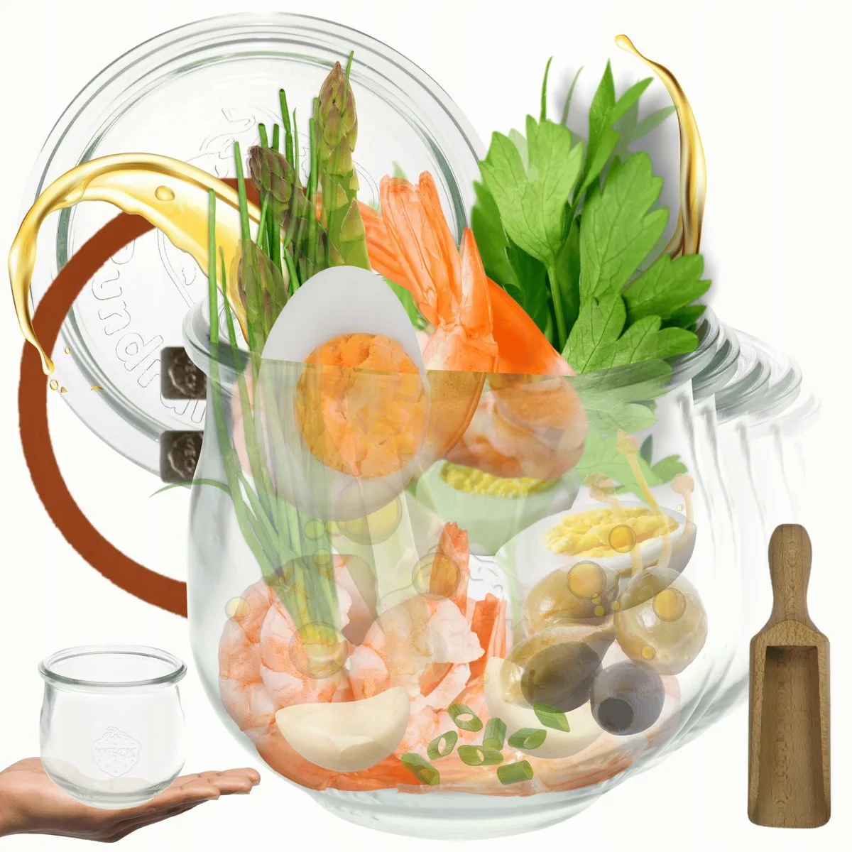 Weckpot 580ml 0,5L met deksel, rubberen ring en clips - 6 stuks van Weck in Transparant – productfoto