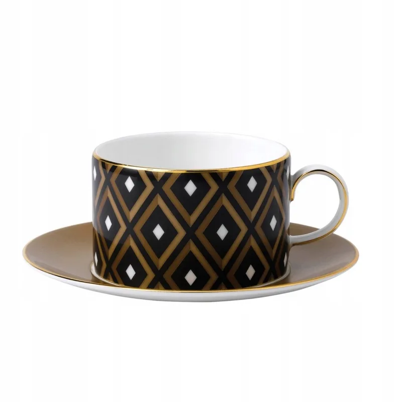 Elegante Mok met Schotel, 250ml, Porselein, Goud & Zwart fra Wedgwood i Guld, Sort, Hvid – produktbillede