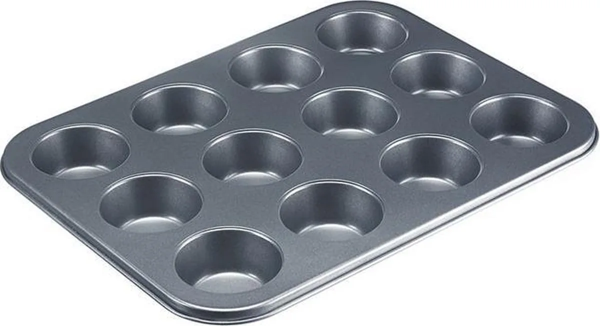 Bakvorm voor 12 muffins, antiaanbaklaag, koudgewalst staal, Back Meister, antraciet, 32902270 de Westmark en Gris – photo produit