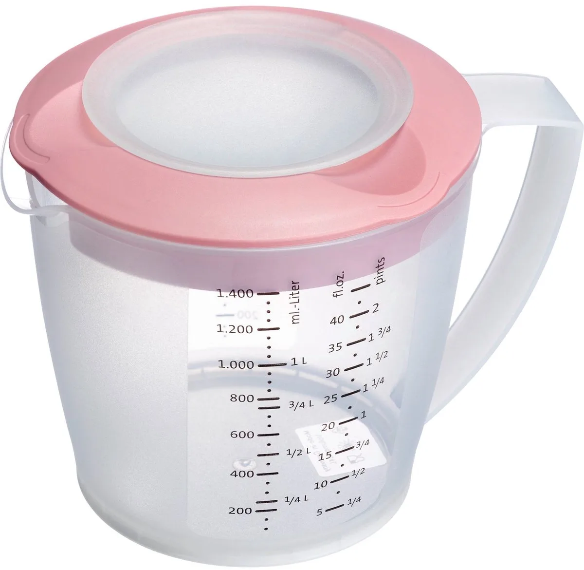 Beslagkom/maatbeker met spatbescherming, deksel en tuit, kunststof, inhoud: 1,4 l, Helena, doorzichtig/roze, 3105227P van Westmark in Transparant – productfoto