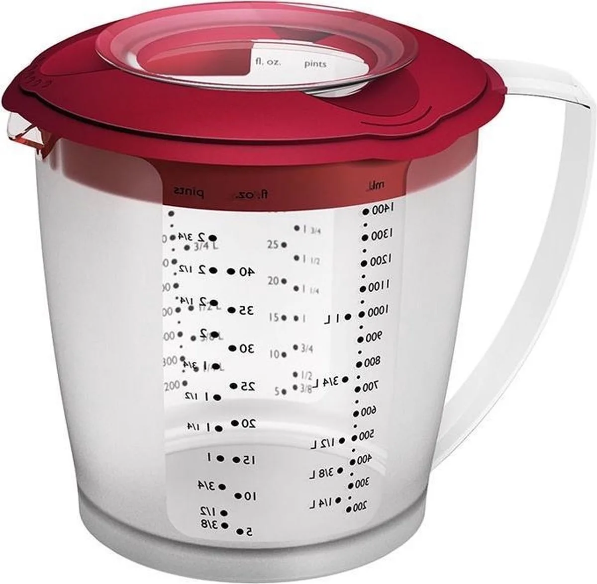 Beslagkom/maatbeker met spatbescherming, deksel en tuit, kunststof, inhoud: 1,4 l, Helena, doorzichtig/rood, 3105227R van Westmark in Rood – productfoto