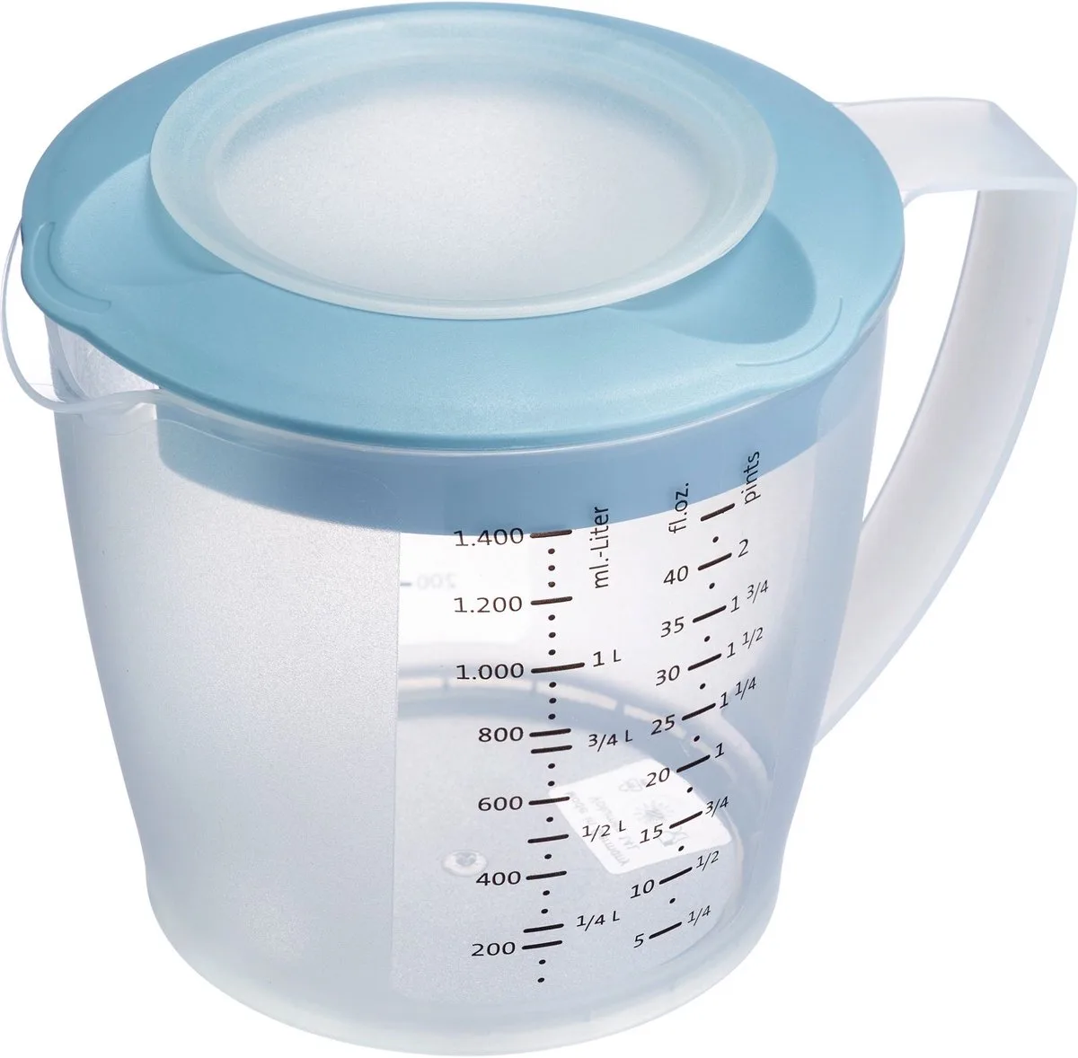 Beslagkom/maatbeker met spatbescherming, deksel en tuit, kunststof, inhoud: 1,4 l, Helena, doorzichtig/blauw, 3105227B van Westmark in Blauw – productfoto