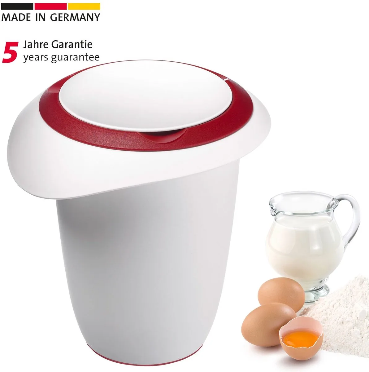 Beslagkom met tweedelige deksel, 1 l, met schenktuit, kunststof, wit/rood, 3151227R de Westmark en Blanc, Rouge – photo produit