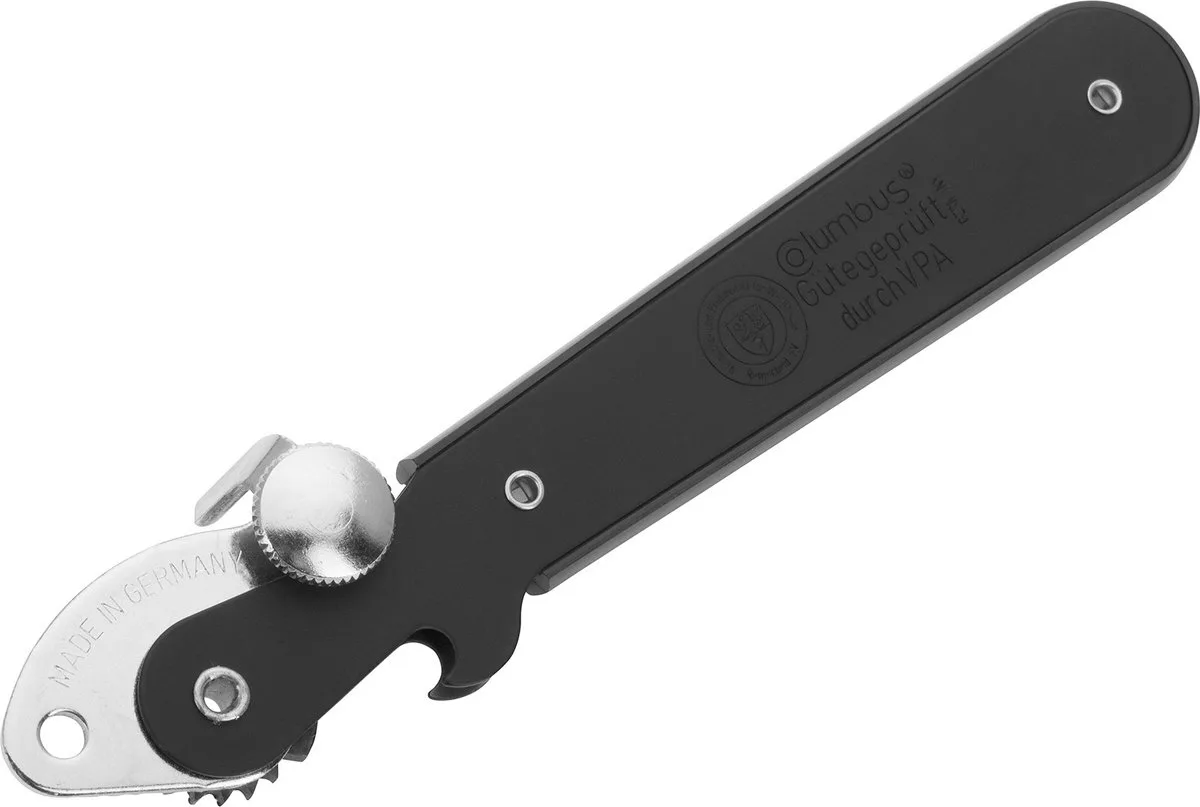 Blikopener, met flesopener, lengte: 16,2 cm, staal, Columbus, verschillende kleuren: zwart/rood/zilver, 10252270 van Westmark in Zwart – productfoto
