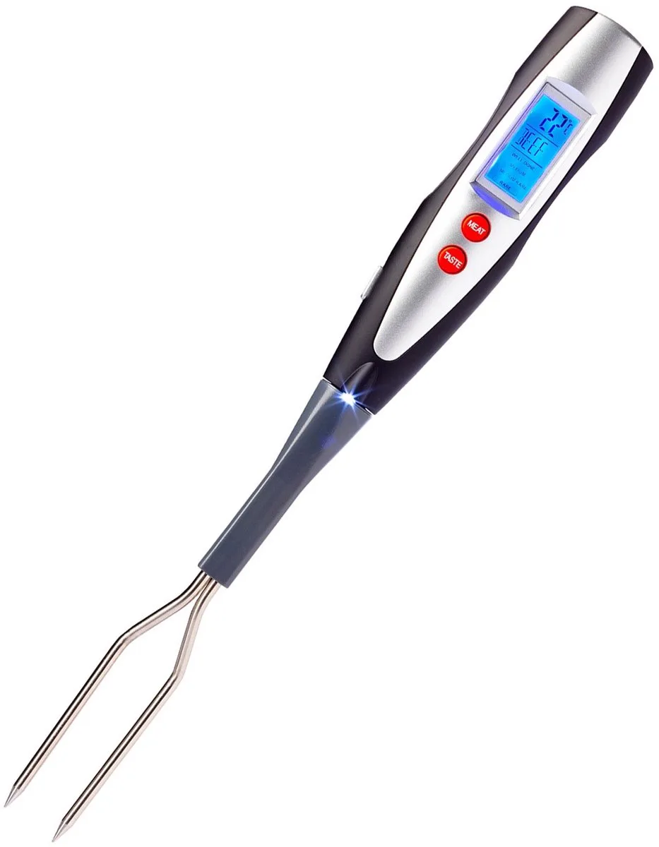 Braad- en grillvork met thermometer, met led-scherm en zaklamp, lengte: 38,5 cm, roestvrij staal/kunststof/siliconen, zilver/zwart/rood, 15042280 fra Westmark i Sort – produktbillede