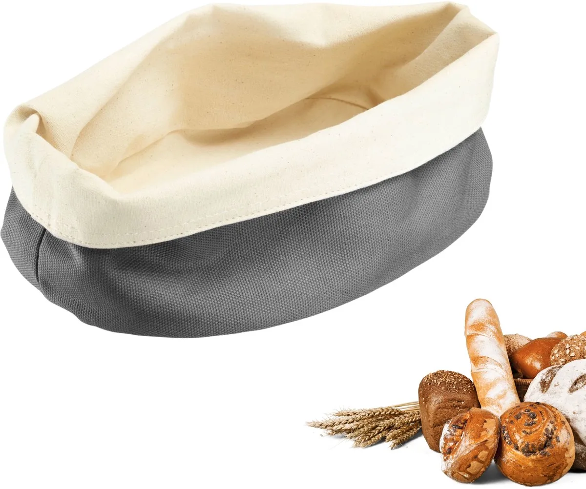 broodzak ovaal – stoffen broodmand voor brood, broodjes, gebak & fruit – moderne broodbewaring van katoen – 25 x 18 cm de Westmark en Anthracite, Beige – photo produit