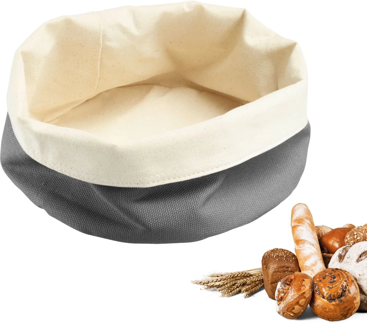 broodzak rond – stoffen broodmand voor brood, broodjes, gebak & fruit – moderne broodbewaring van katoen – antraciet/beige, ø 20 x 12 cm von Westmark in Anthrazit – Produktfoto