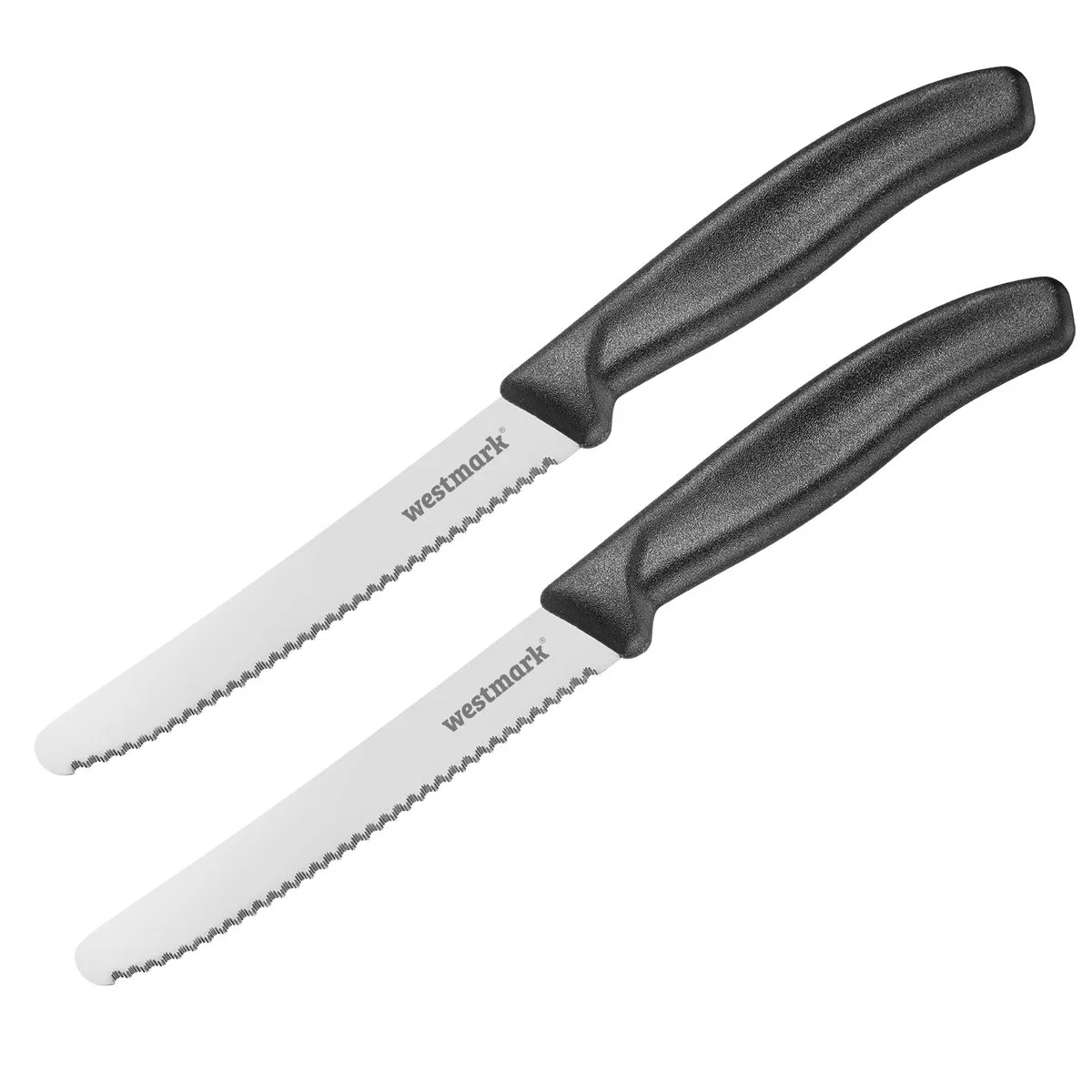 Daily-Slice Ontbijtmessen – 2 praktische messen, dubbel gekartelde snede, ideaal voor brood, broodjes & tomaten, vaatwasserbestendig – roestvrij staal, 13482270 van Westmark in Zwart – productfoto