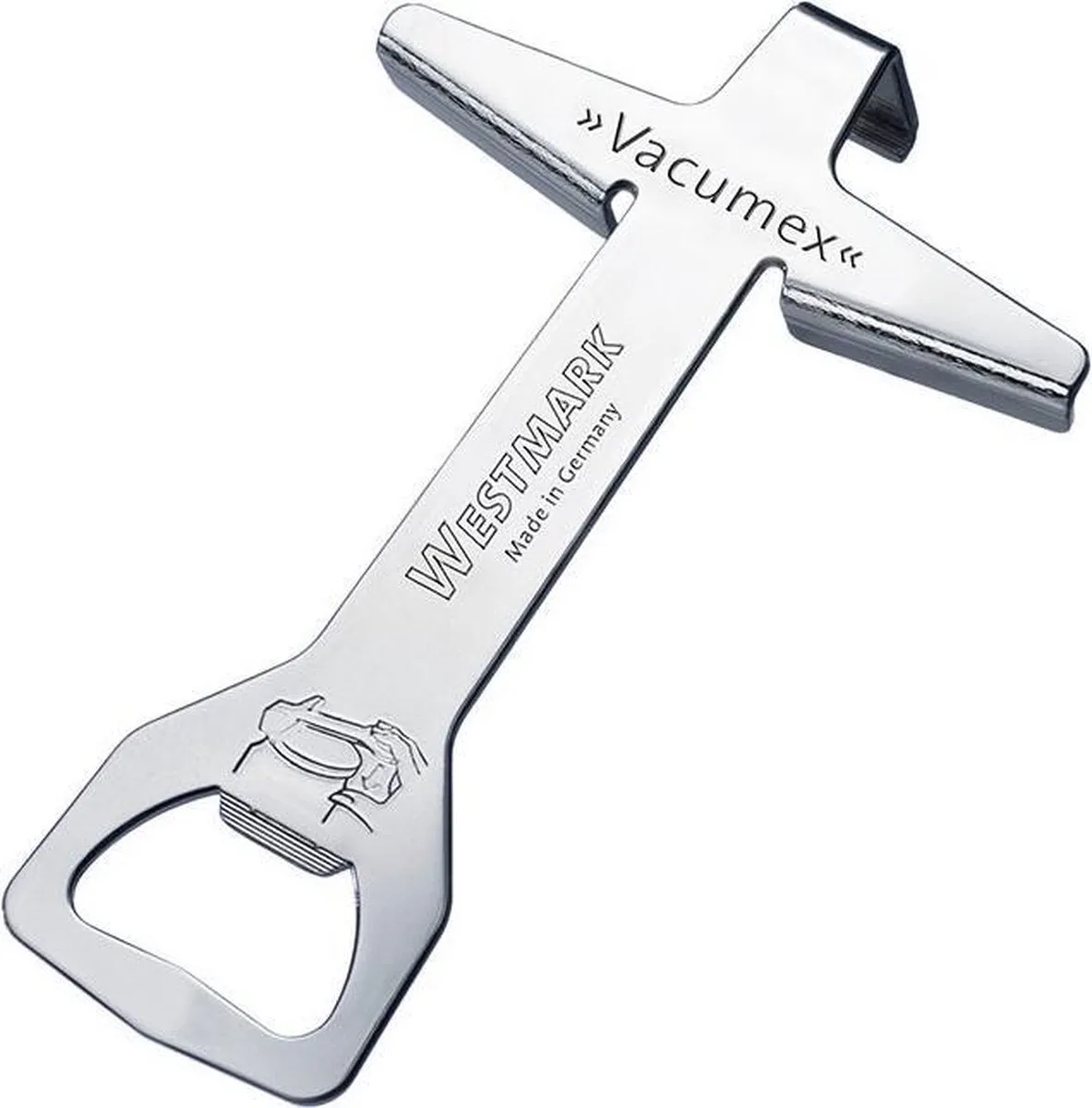 Dop-/dekselopener met flesopener, lengte: 13,1 cm, staal, verchroomd, Vacumex, 10562270 de Westmark en Argent – photo produit