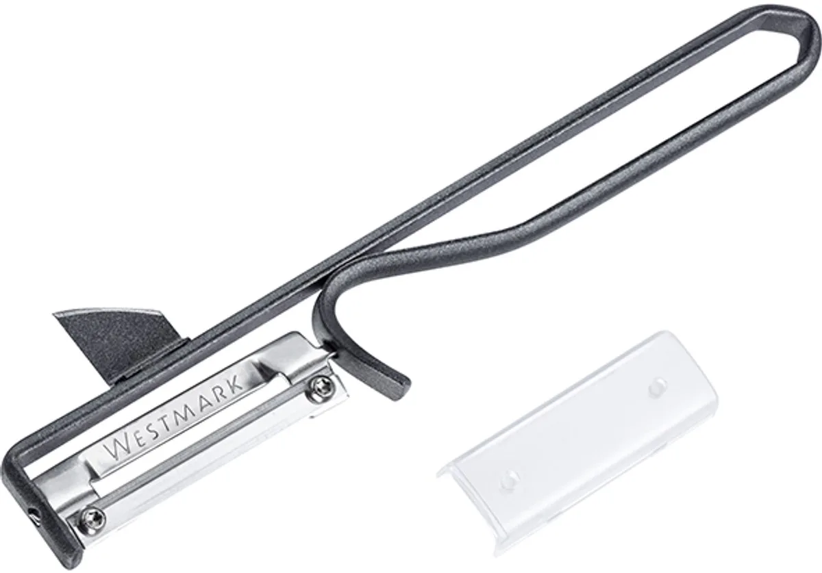 dunschiller, 1 stuk – Ergonomische aardappelschiller van staal met roestvrijstalen mes – Universele dunschiller voor groenten en fruit – 10617770 van Westmark in Antraciet – productfoto