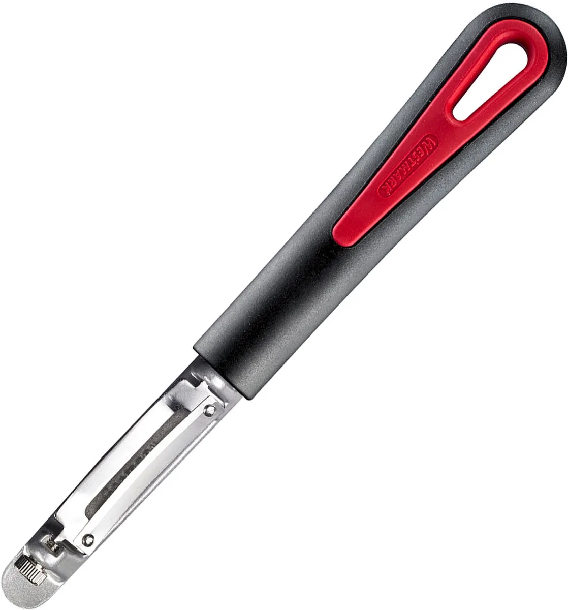 Dunschiller, appel- en aardappelschiller, Pomfix Gallant, roestvrijstalen mes, kleur: zwart/rood, 29452270 von Westmark in Schwarz, Rot, Grau – Produktfoto