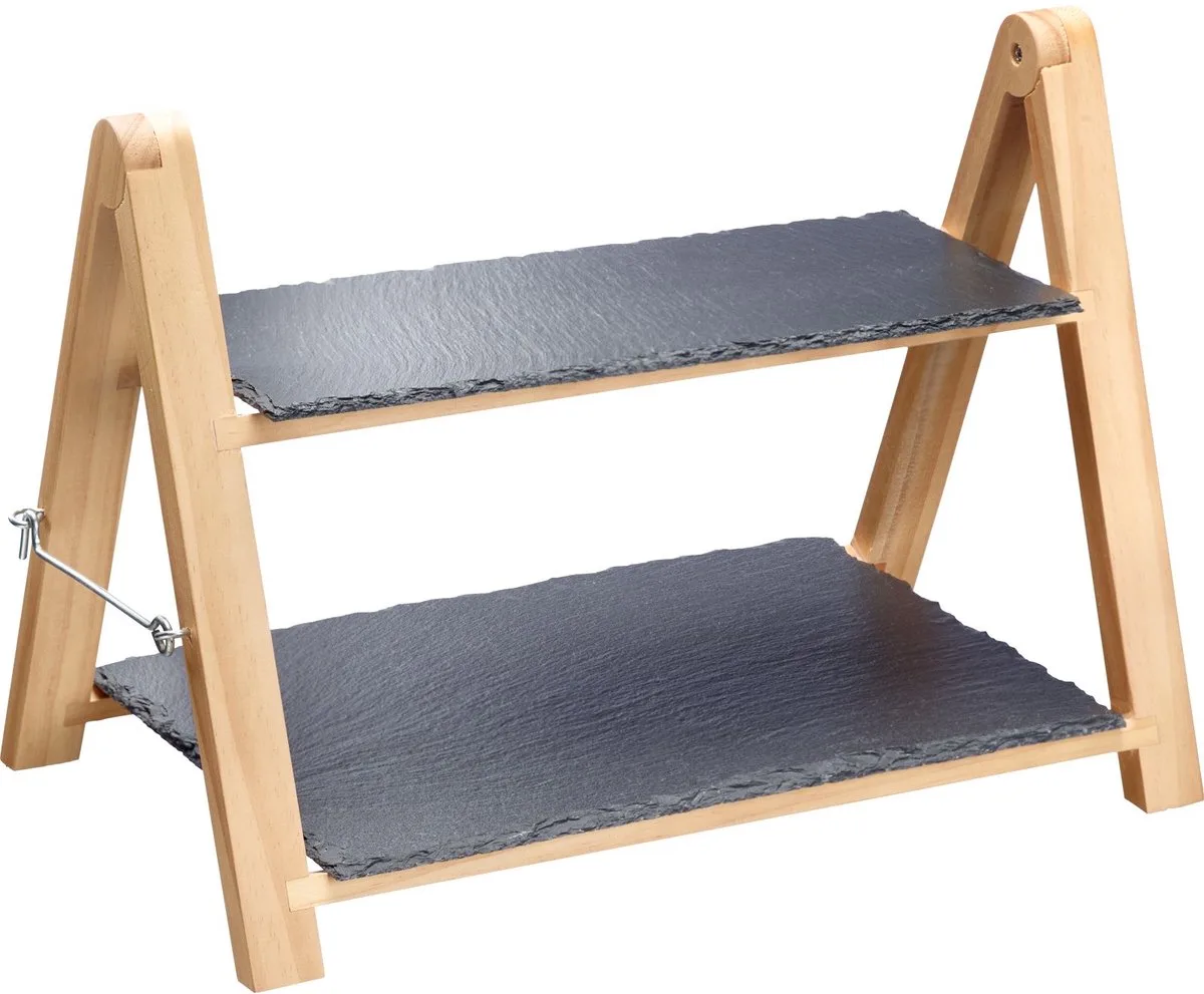 Etagère met 2 niveaus, afmetingen: 35,5 x 22 x 27 cm, leisteen/grenen, Tapas + Friends, antraciet/lichtbruin, 69692260 van Westmark in Bruin – productfoto