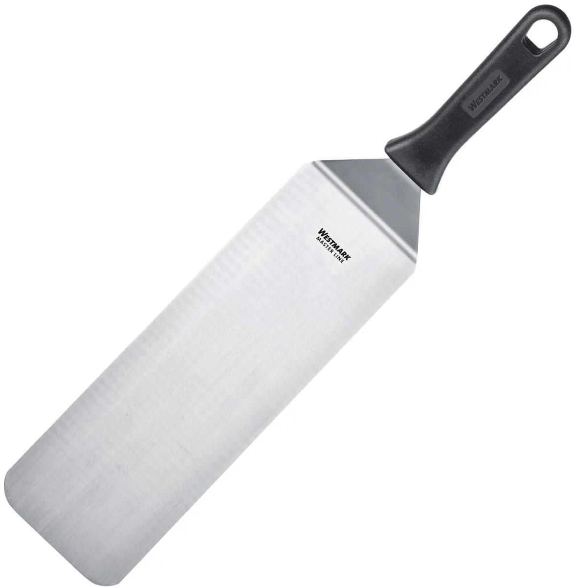 Grillspatel, gebogen, flexibel, gesloten, lemmet: 9,5 x 27,5 cm, lengte: 43 cm, RVS/kunststof, Master Line, 13422270 fra Westmark i Sort, Sølv – produktbillede