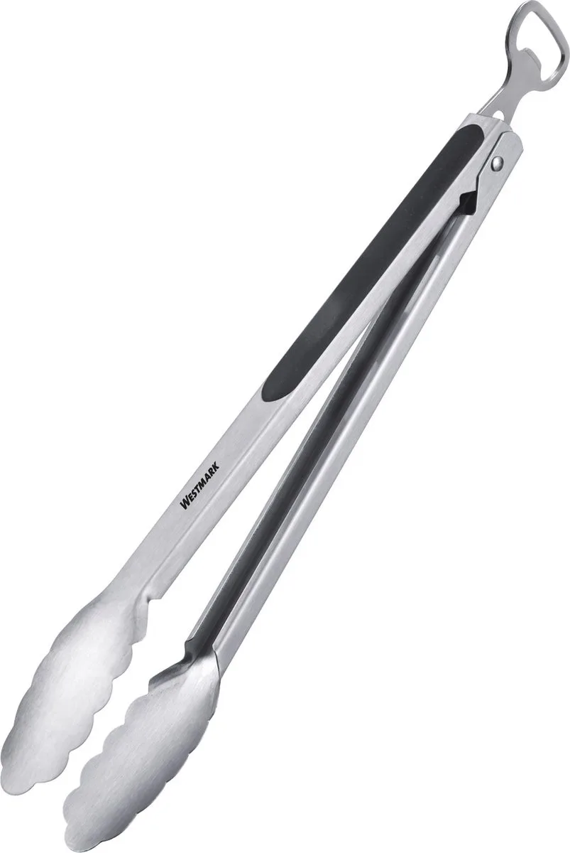 grilltang + serveertang met flesopener, met roestvrijstalen uiteindes en rubberen handvatten, lengte: 35 cm, roestvrij staal/kunststof, Classic Spezial Mix, zilver/zwart, 1625227Ö van Westmark in Zilver – productfoto
