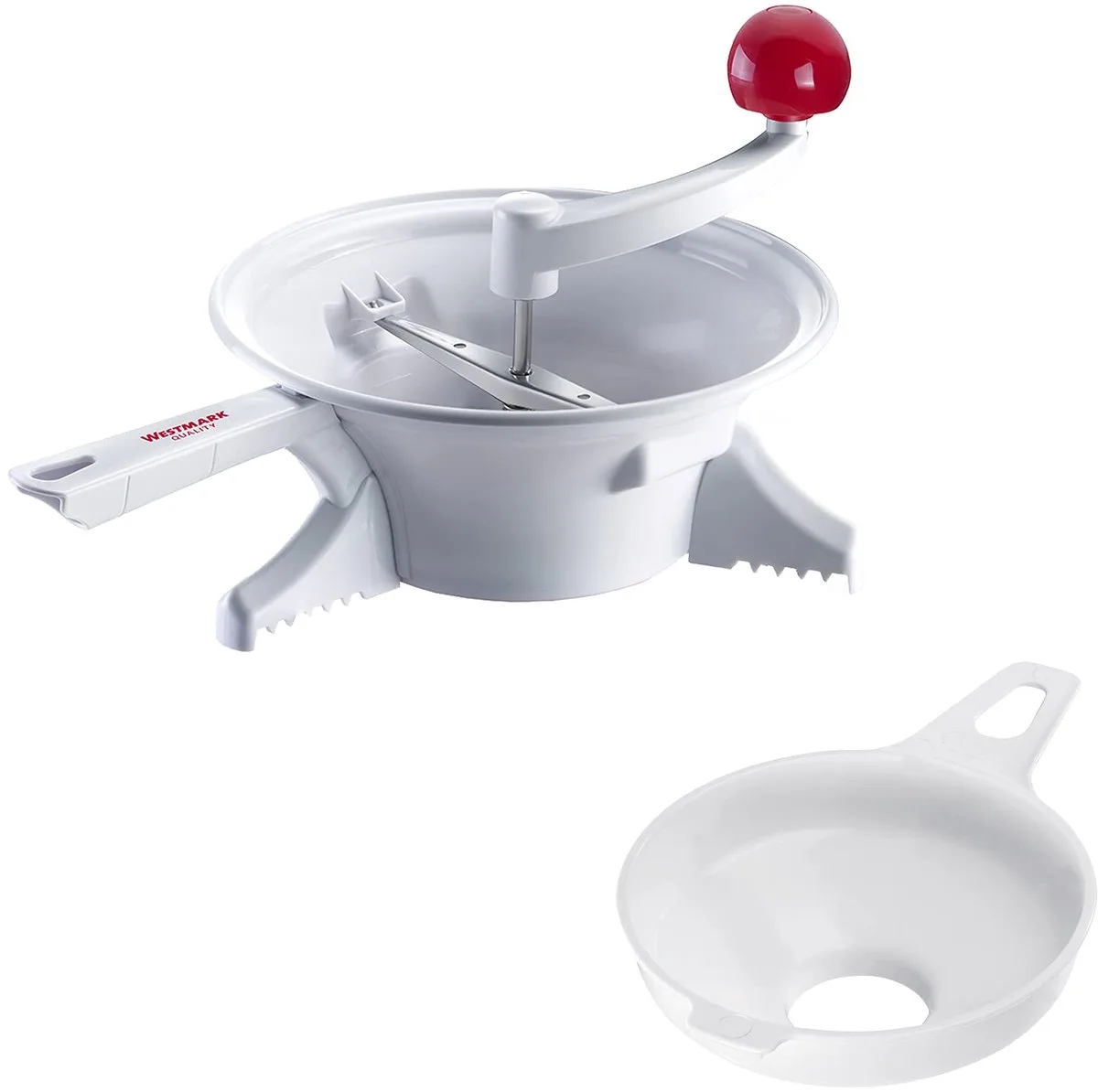 inmaakset, 1 passeerzeef/passe-vite met 2 geperforeerde schijven + 1 inmaak-/jam-trechter, ABS/PP/roestvrij staal, wit/rood, 119622E6 by Westmark in Multicolour – product photo