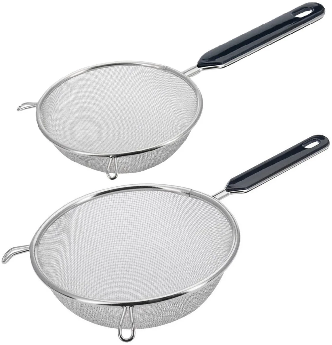 Keuken vergieten - 2x stuks - met handvat - zwart/zilver - rvs - D10 en D18 cm de Westmark en Noir – photo produit