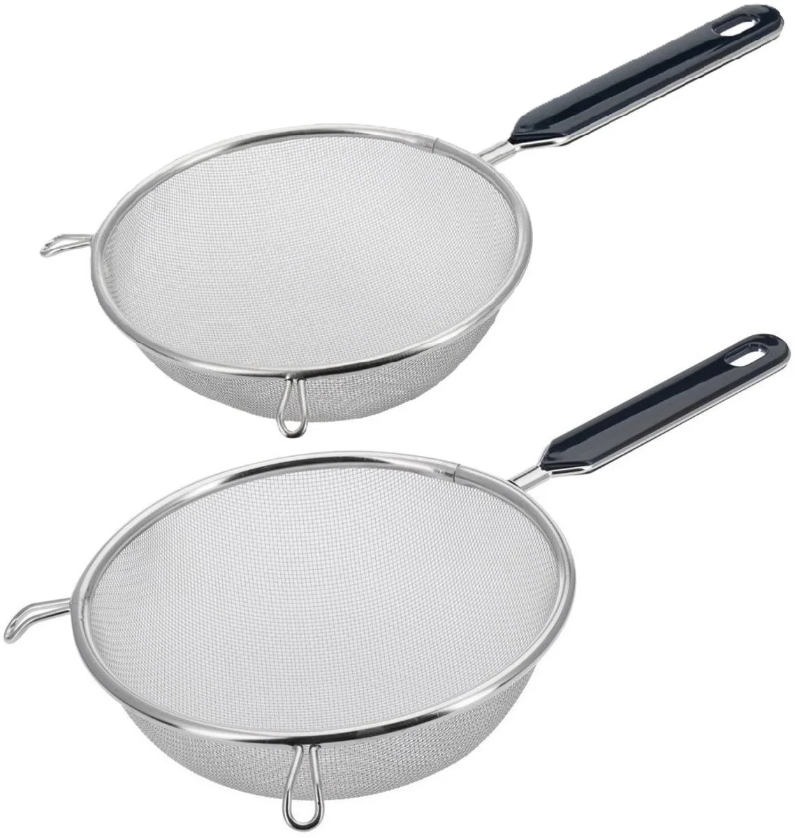 Keuken vergieten - 2x stuks - met handvat - zwart/zilver - rvs - D16 en D18 cm van Westmark in Meerkleurig – productfoto