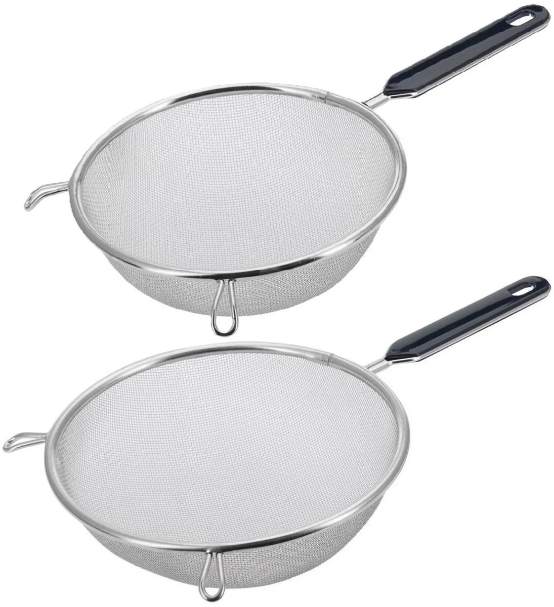 Keuken vergieten - 2x stuks - met handvat - zwart/zilver - rvs - D20 en D18 cm van Westmark in Zwart – productfoto