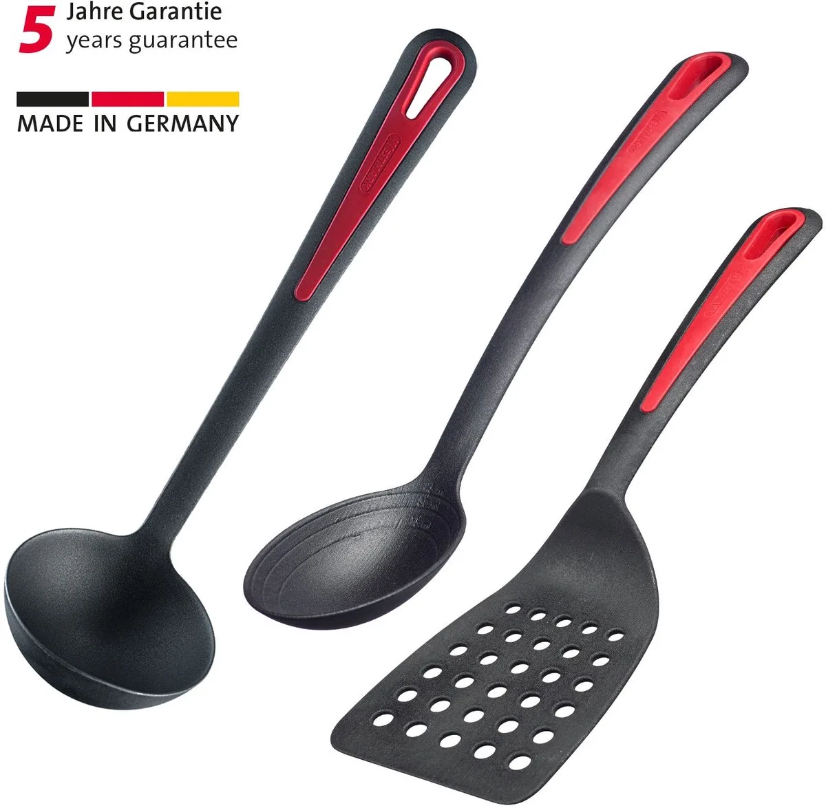 keukengerei-set, 3-delig, elk 1x spatel, braad- en groentelepel + soeplepel, kunststof, Gallant, zwart/rood, 295622E6 von Westmark in Rot – Produktfoto