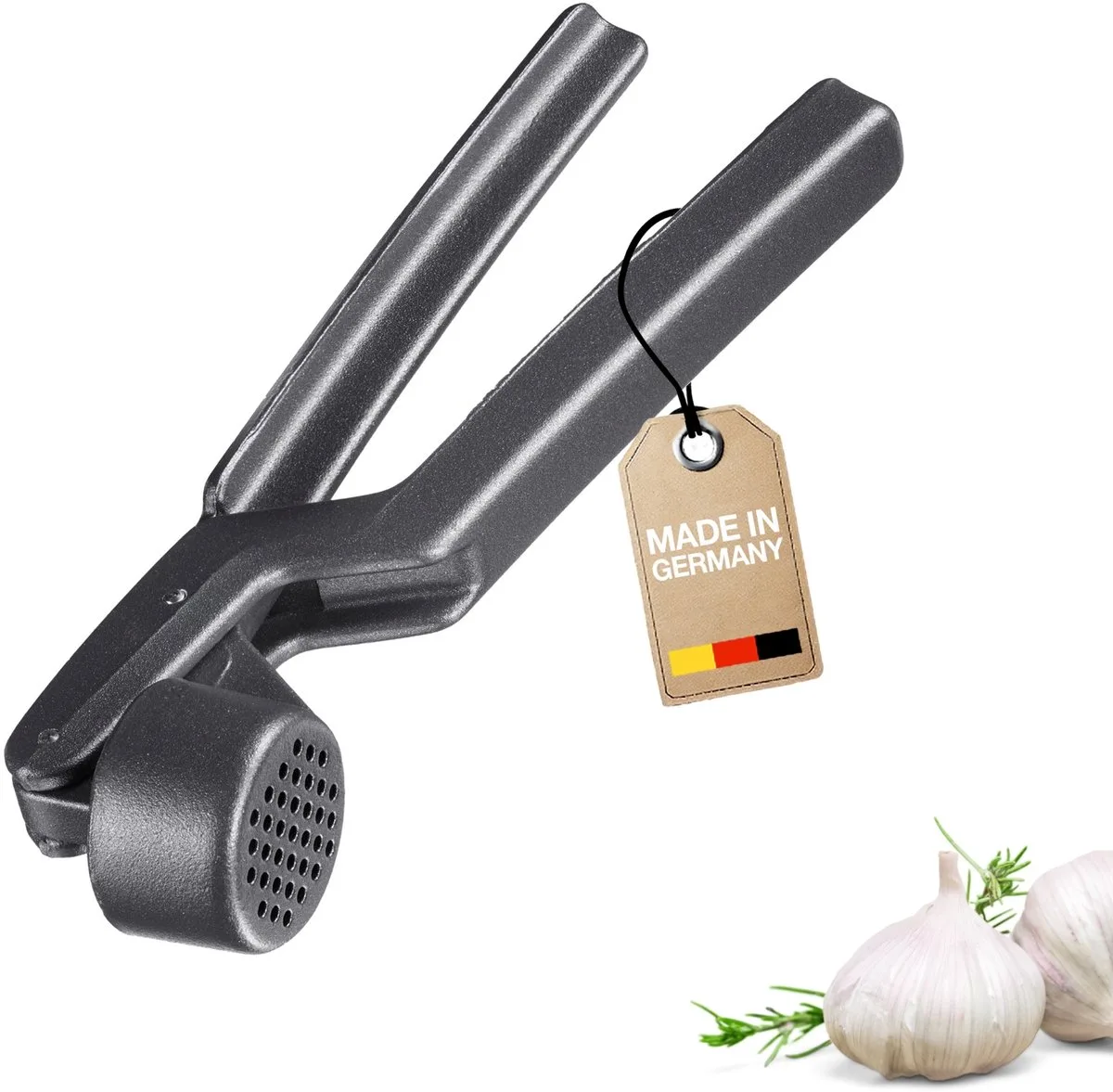 Knoflookpers - aluminium - 16 cm - keuken gerei - met nauwkeurig gefreesde kom en perszuiger - voor het beste resultaat de Westmark en Noir – photo produit