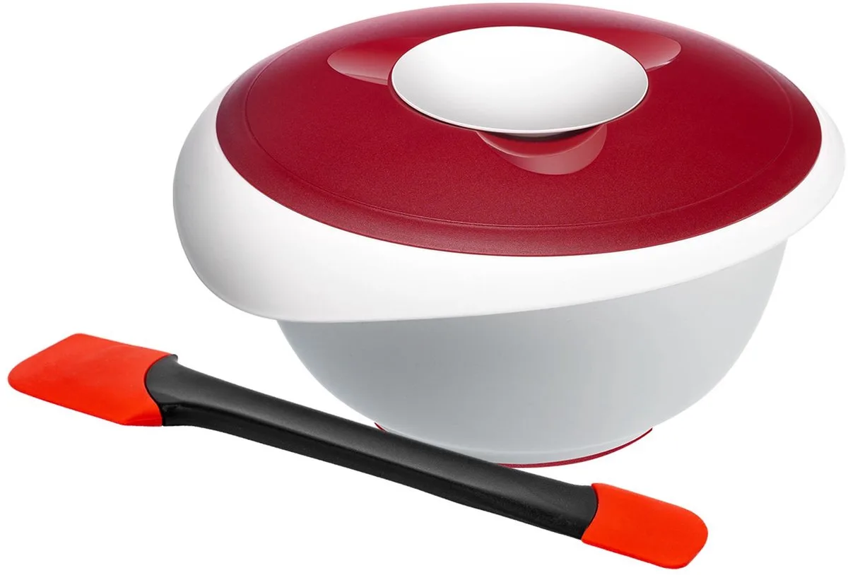 kook- en bakset, 2 stuks, mengkom met deksel 3,5 l en spatel met uitneembare siliconen elementen, kunststof/siliconen, Duo, wit/rood/zwart, 315522E6 van Westmark in Rood – productfoto