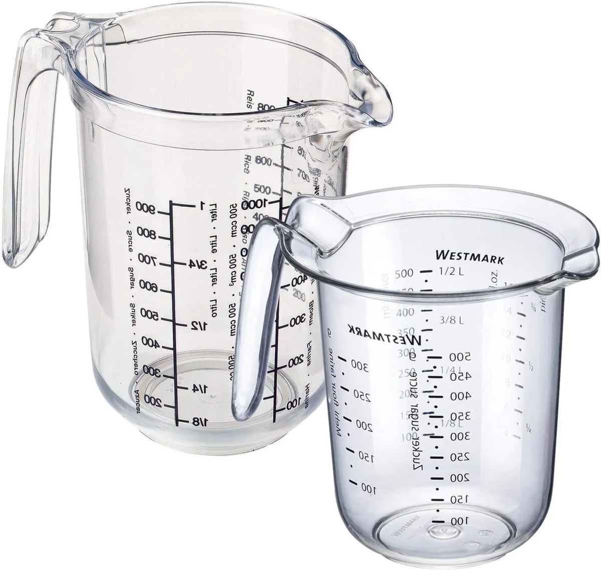 Maatbeker 1 liter met Maatbeker 0.5 liter en meertalige schaalverdeling plastic Gerda 306422E6 Maatbeker 1 liter van Westmark in Transparant – productfoto