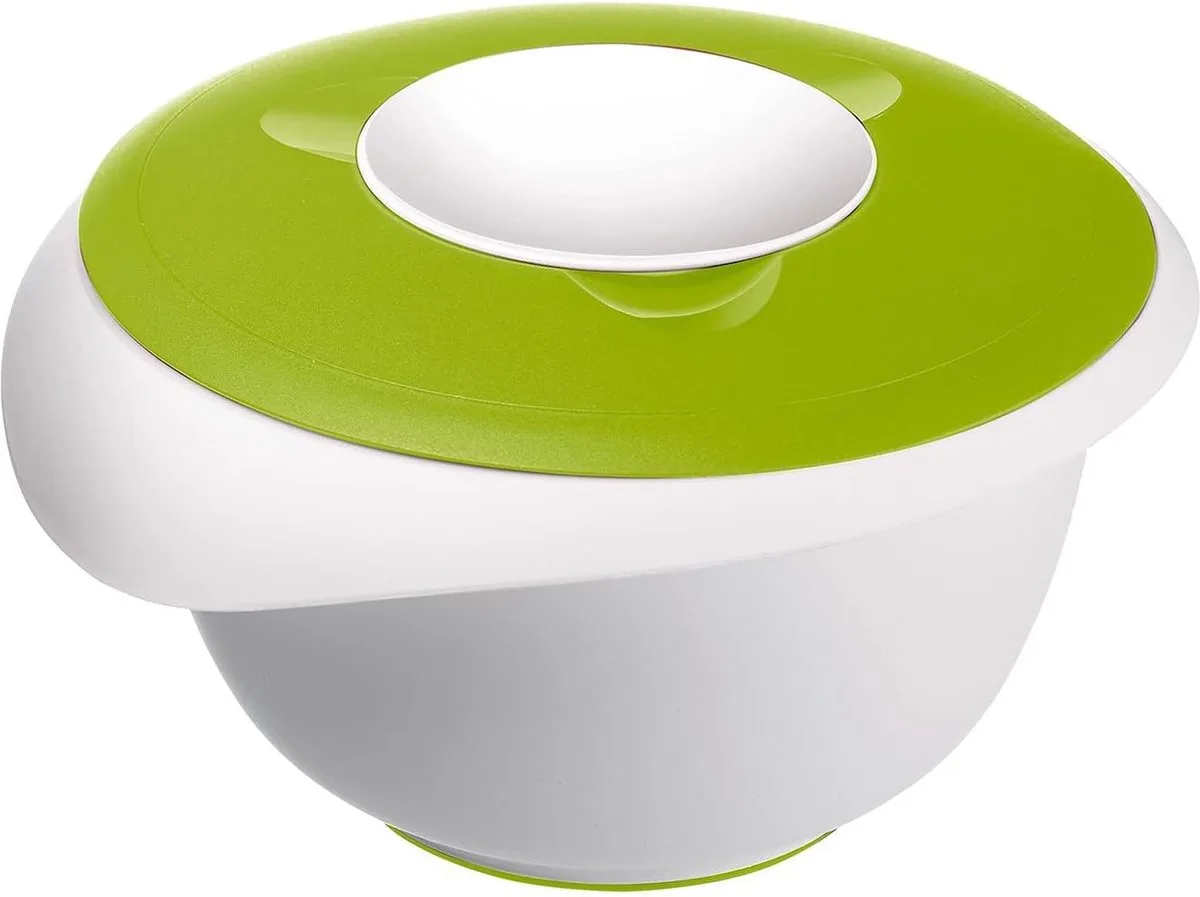 Mengkom met tweedelige deksel, 2,5 l, met schenktuit, kunststof, 3153227A van Westmark in Wit, Appelgroen – productfoto