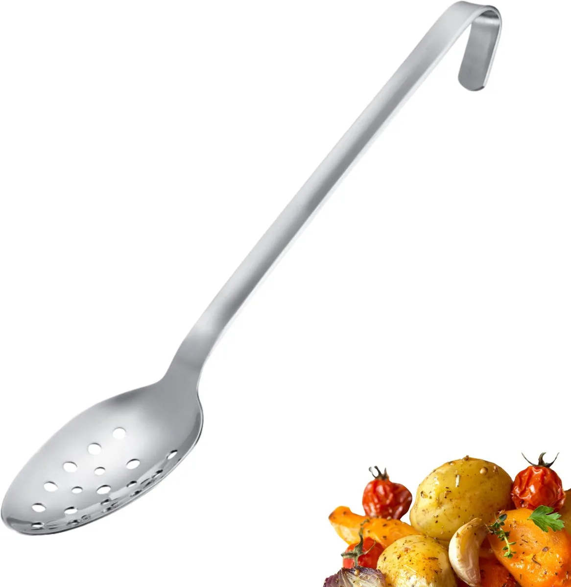 opscheplepel Pro – roestvrijstalen kooklepel met gaatjes en ophanghaak – praktische groentelepel en opscheplepel – 38 cm van Westmark in Zilver – productfoto