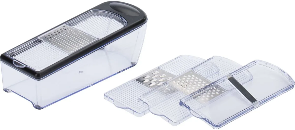 Rasp- en schaafset met 4 snijroosters en opvangbakje, roestvrij staal/kunststof, Technicus Quadro, doorzichtig/zwart/zilver, 14352260 van Westmark in Zwart – productfoto